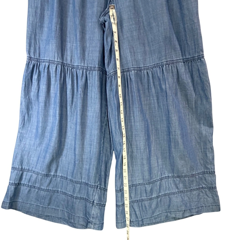 Anthropologie Current Air Chambray Tiered Wide Leg Pant M Blue Flowy Modern Boho - Picture 10 of 16